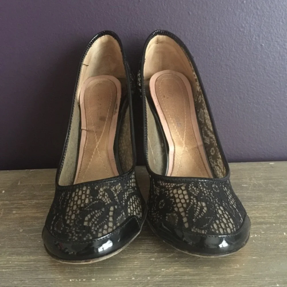 Women’s Marc Jacobs Black Lace Patent Leather Feminine Pump High Heels Sexy 36